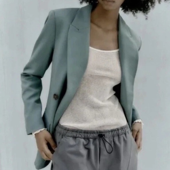 Zara LONGLINE STRAIGHT BLAZER Sage Green New - Picture 3 of 6